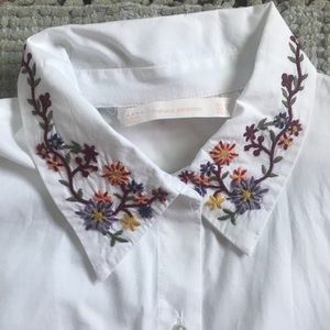 Zara embroidered button down blouse
